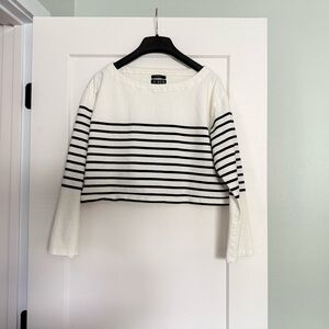 J. Crew Cream and Black Cropped striped shirt, size Medium
